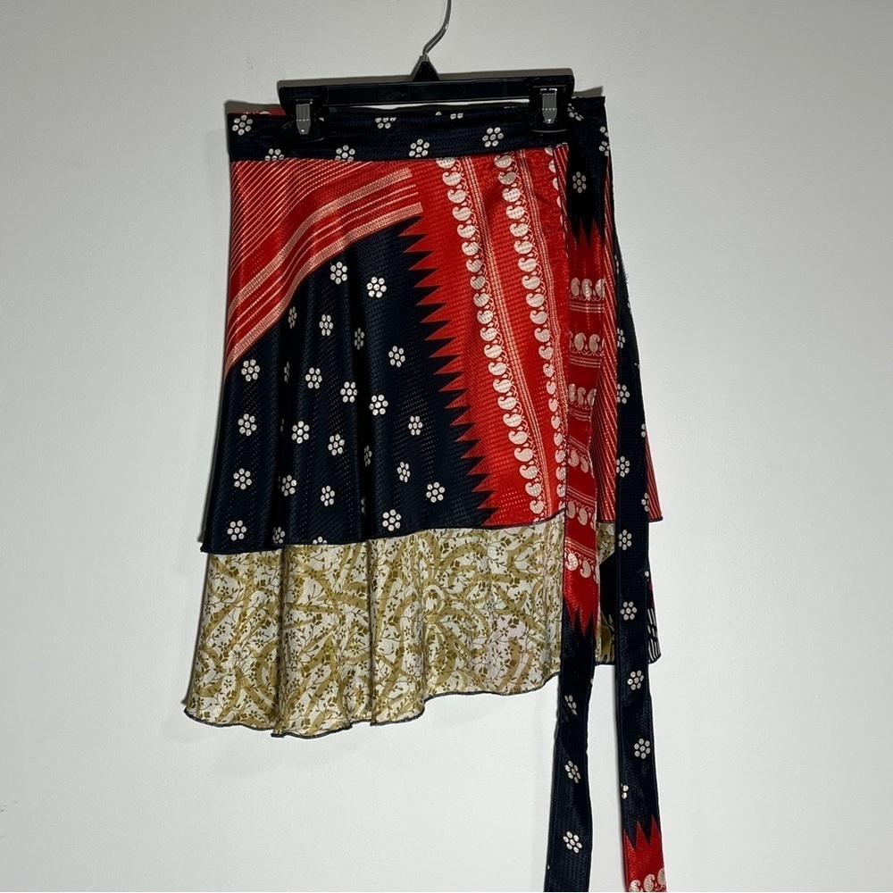 Earthbound Trading Co. Silk Wrap Skirt Reversible Boho Multi-Color Small/Medium